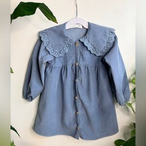 Zara Kids Blue Button-Up Shirt with Lace Collar